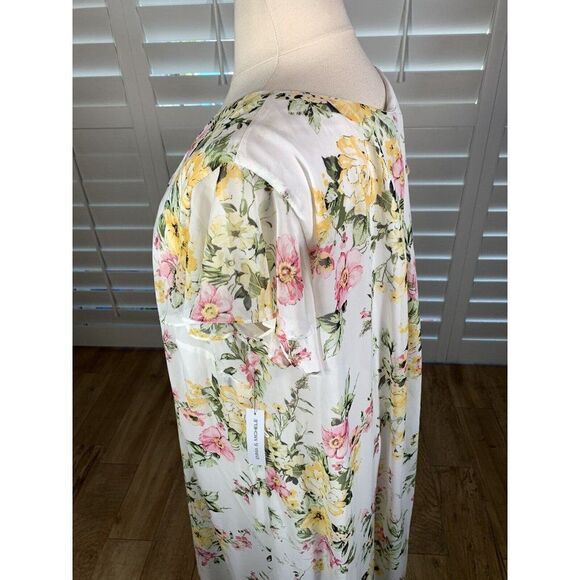 Emma Michele White Pink Floral Chiffon Slip Dress 3X Flutter Sleeve Brunch NEW - Picture 6 of 12